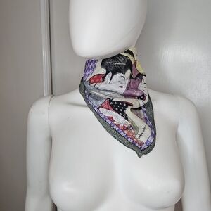 Japanese Printed Multicolor Square Scarf